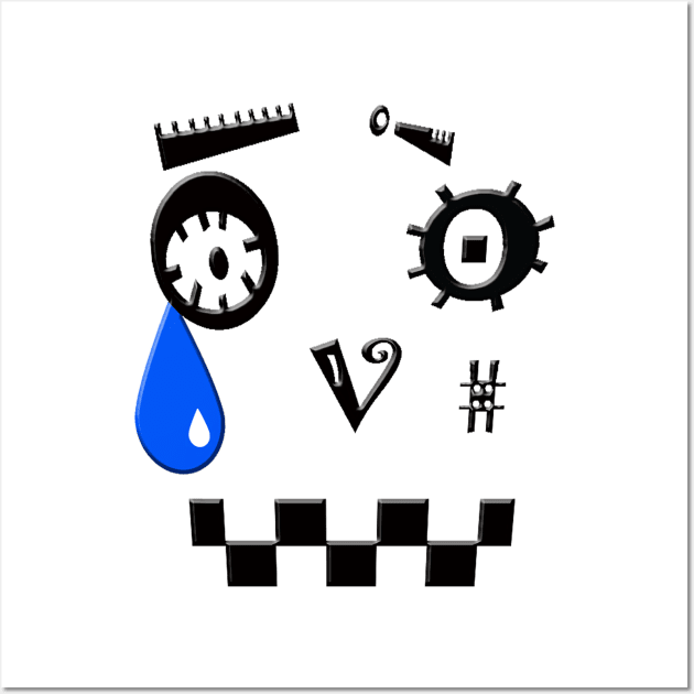 ASCII Robot is Crying a Blue Tear Wall Art by ibadishi